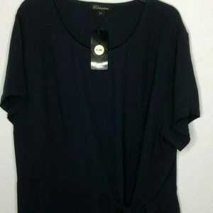 Chicwe Women's Plus Size Texture Tie Knot Blouse